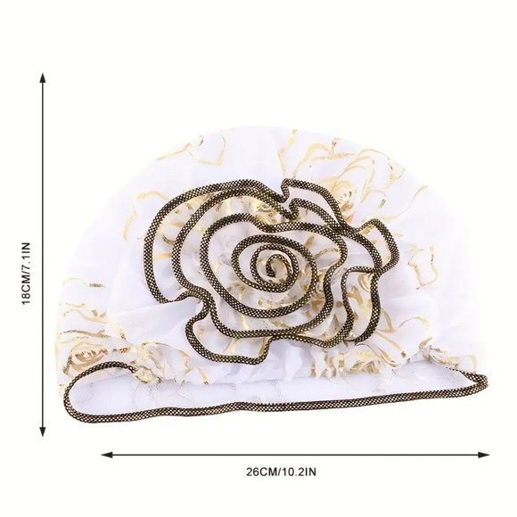 Black Elegant Hot Stamping Flower Pre-Tied Head Scarf Stylish Turban Cap - Picture 2 of 2